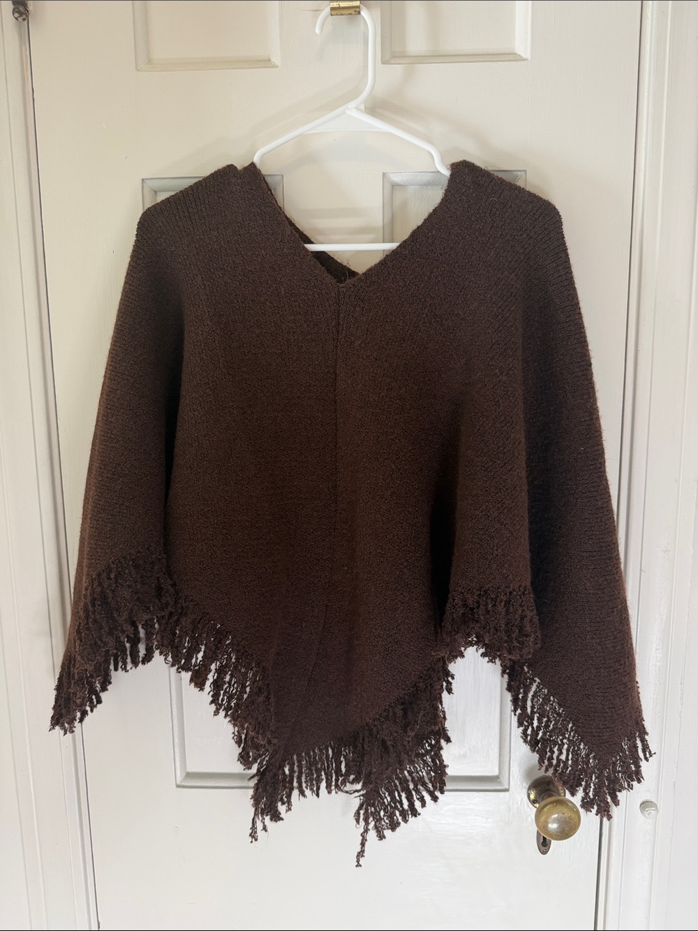 NWT Anthropologie Chocolate Brown Fringe Poncho Sweater
